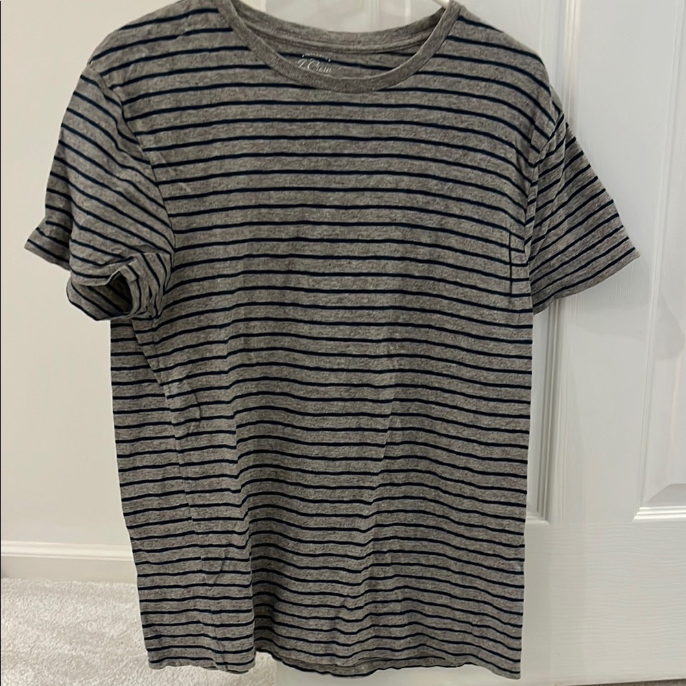 J Crew gray and navy striped T-shirt. Size large.